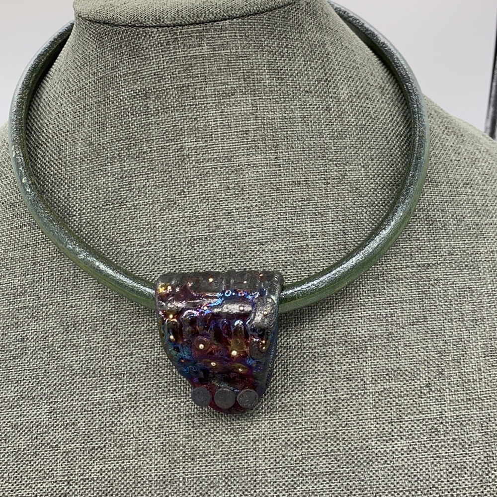 One of a kind bold raku pottery statement necklace